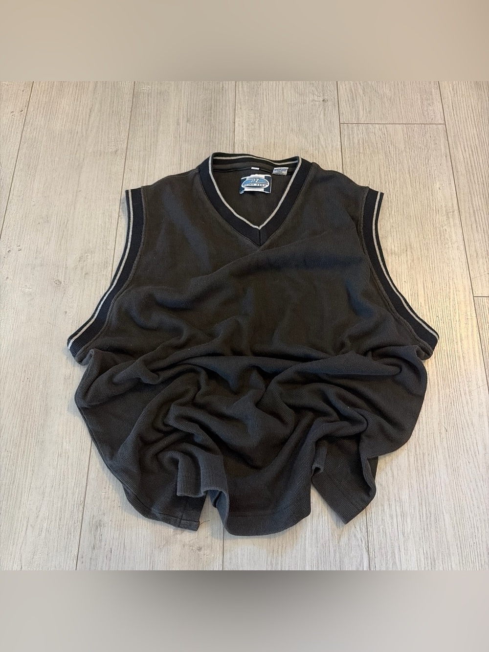 Point Zero Black V-Neck Sweater Vest with White Trim